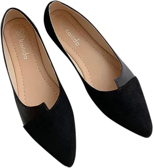 Hbeylia Ballet Flats For Women Ladies Fashion Causal Color Block Suede Pointed Toe Formal Dress Oxfords Comfortable Business Office Slip On Loafers Walking Driving Shoes For Beach Travel Wedding Party