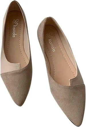 Hbeylia Ballet Flats For Women Ladies Fashion Causal Color Block Suede Pointed Toe Formal Dress Oxfords Comfortable Business Office Slip On Loafers Walking Driving Shoes For Beach Travel Wedding Party