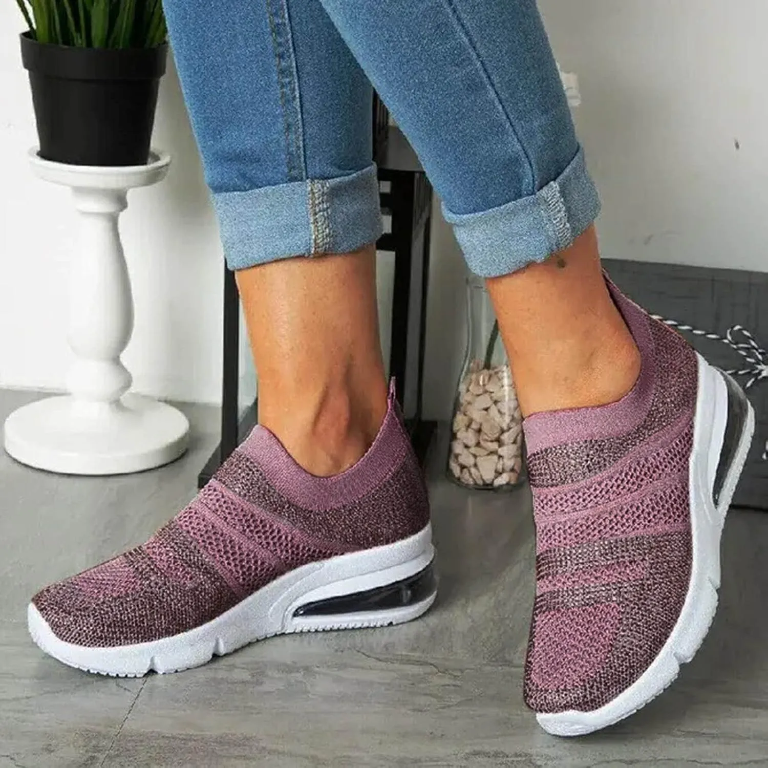 High Top Sneakers for Women Arch Support Zapatos De Mujer para Correr Non Slip Winter Shoes for Women Women's Fashion Sport Breathable Mesh Platform Sneakers Women's Slip On Shoes