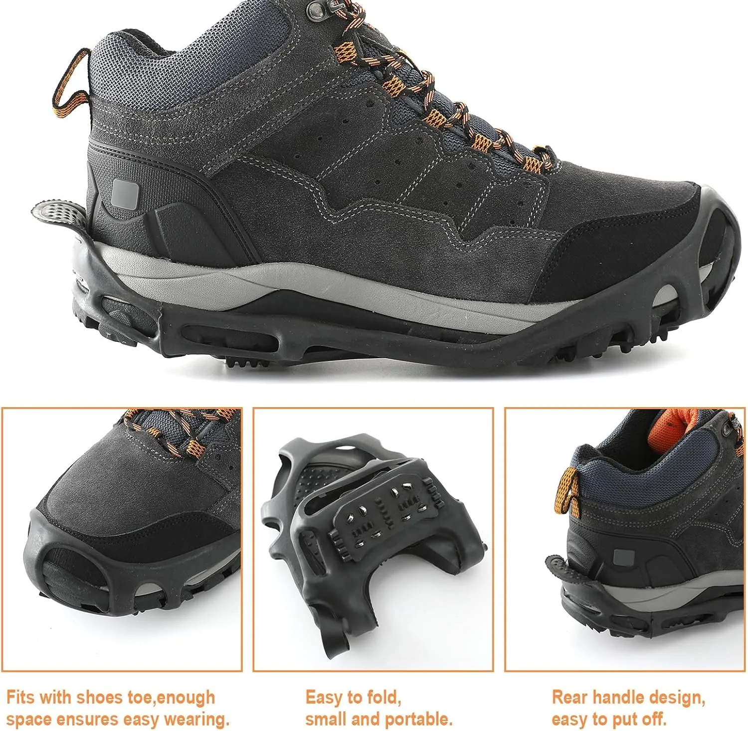 Ice Snow Grips, Anti Slip Winter Ice Grippers Universal Slip-on Stretch Fit Snow & Ice Spikes Traction Cleats Crampons