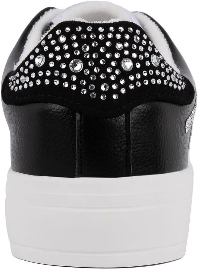 Juicy Couture Women's Platform Sneaker Glitter Script Logo  Casual Lace-Up Shoes for Everyday Style - Aurelie