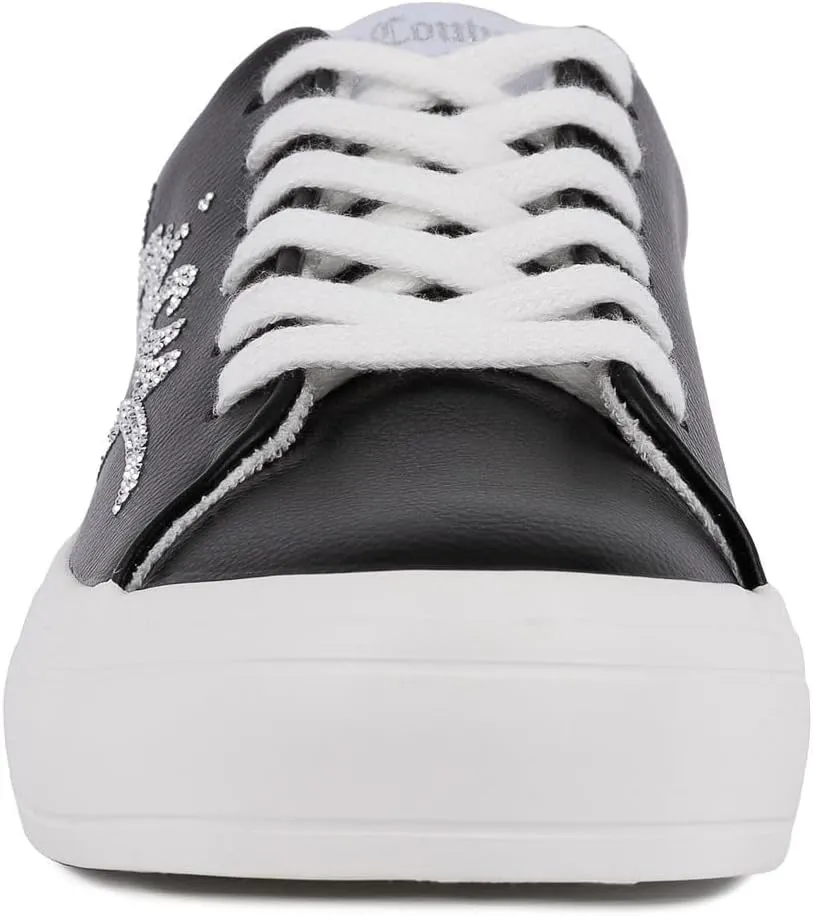Juicy Couture Women's Platform Sneaker Glitter Script Logo  Casual Lace-Up Shoes for Everyday Style - Aurelie