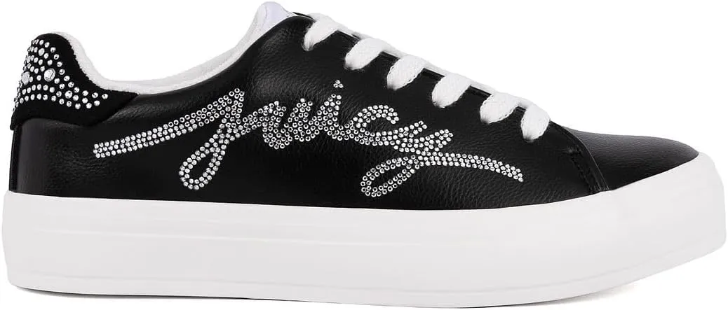 Juicy Couture Women's Platform Sneaker Glitter Script Logo  Casual Lace-Up Shoes for Everyday Style - Aurelie