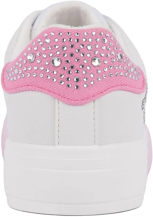 Juicy Couture Women's Platform Sneaker Glitter Script Logo  Casual Lace-Up Shoes for Everyday Style - Aurelie