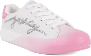 Juicy Couture Women's Platform Sneaker Glitter Script Logo  Casual Lace-Up Shoes for Everyday Style - Aurelie