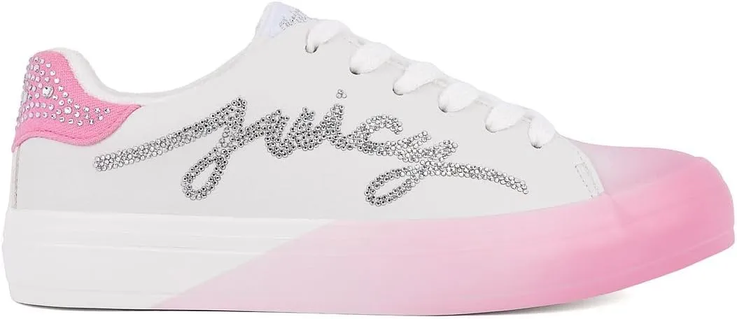 Juicy Couture Women's Platform Sneaker Glitter Script Logo  Casual Lace-Up Shoes for Everyday Style - Aurelie