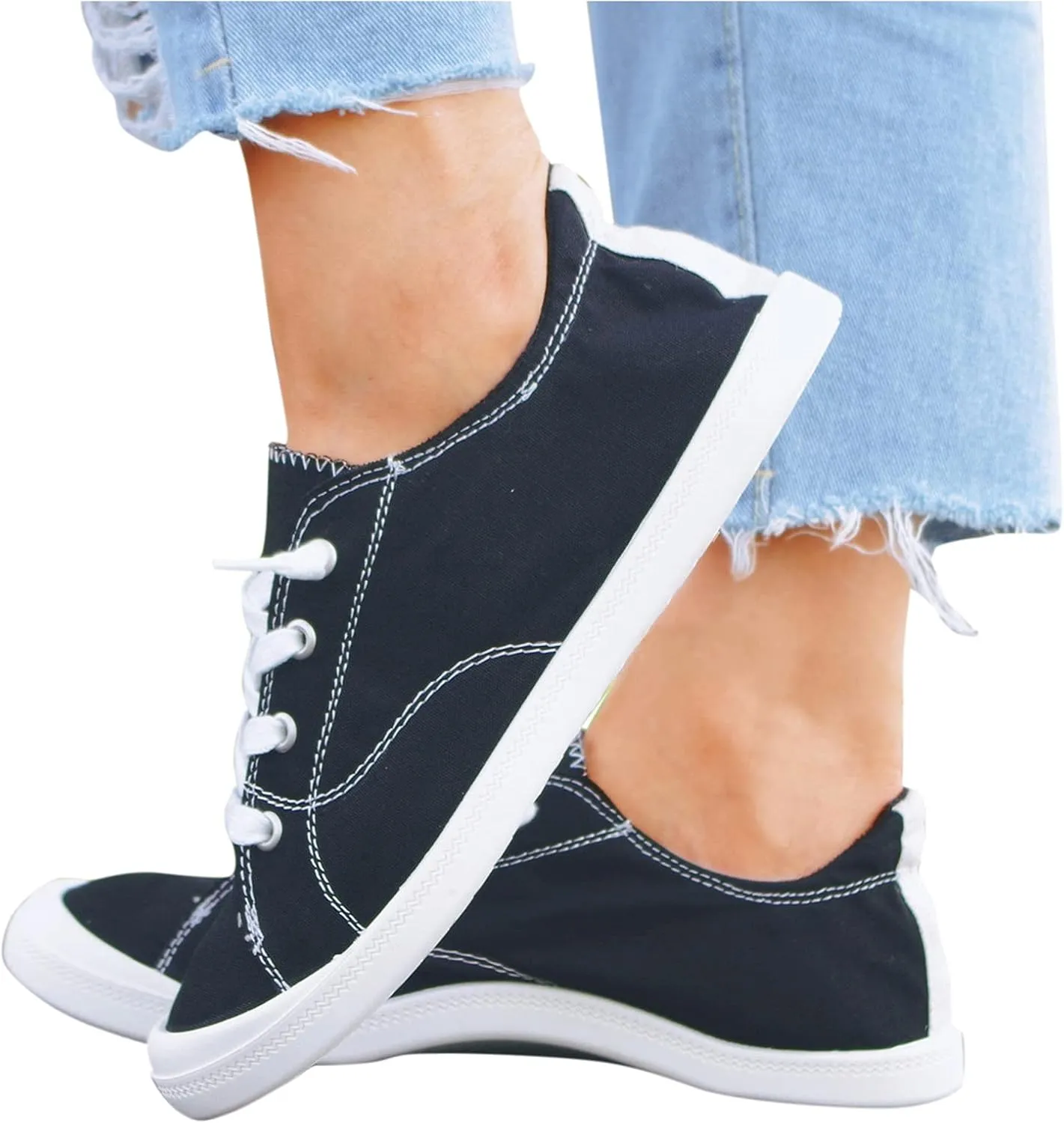 Ladies Canvas Casual Walking Shoes Breathable Non Slip Comfortable Lighweight Sneakers Low Top Slip on Lace up Soft Sole Outdoor Sports Shoes for Women