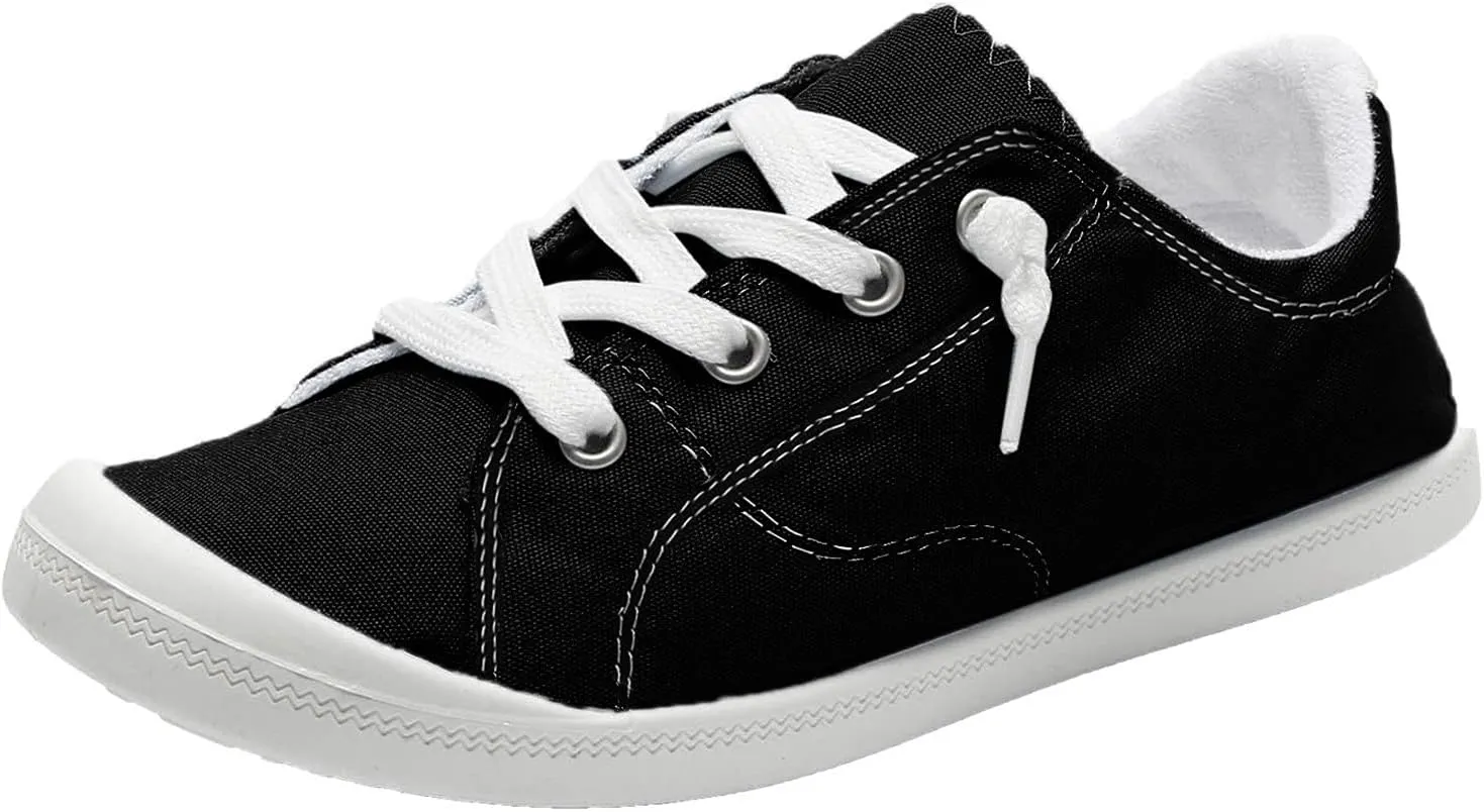 Ladies Canvas Casual Walking Shoes Breathable Non Slip Comfortable Lighweight Sneakers Low Top Slip on Lace up Soft Sole Outdoor Sports Shoes for Women