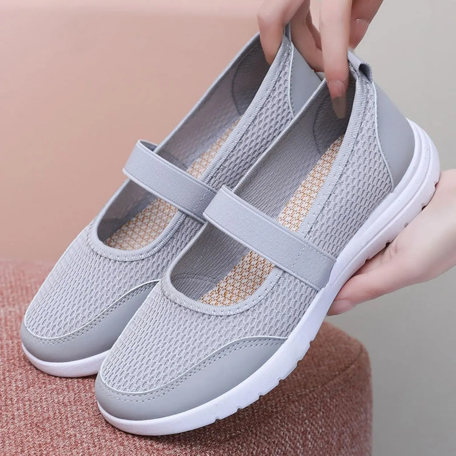 Ladies Woven Shoes Slip-on Flat Heel Fashion Sneakers Loafers Solid Color Lightweight Round Toe Sneakers Thick Sole Casual Outdoor Walking Shoe for Women