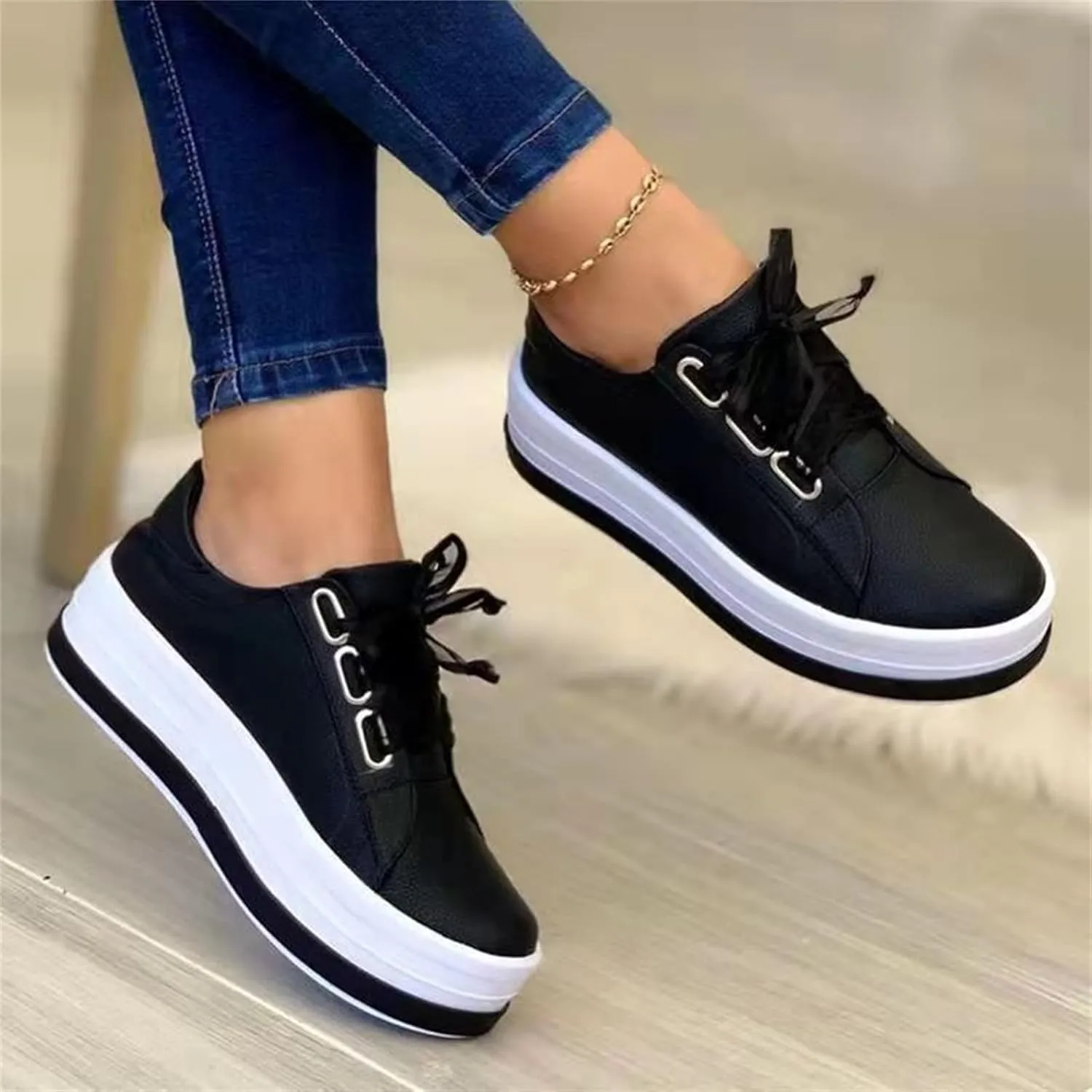 Ladmiple Shoes For Women Sneakers Slip Ons Low Top Lace-up Classic Casual Leather Walking Shoes Summer Flats Loafers