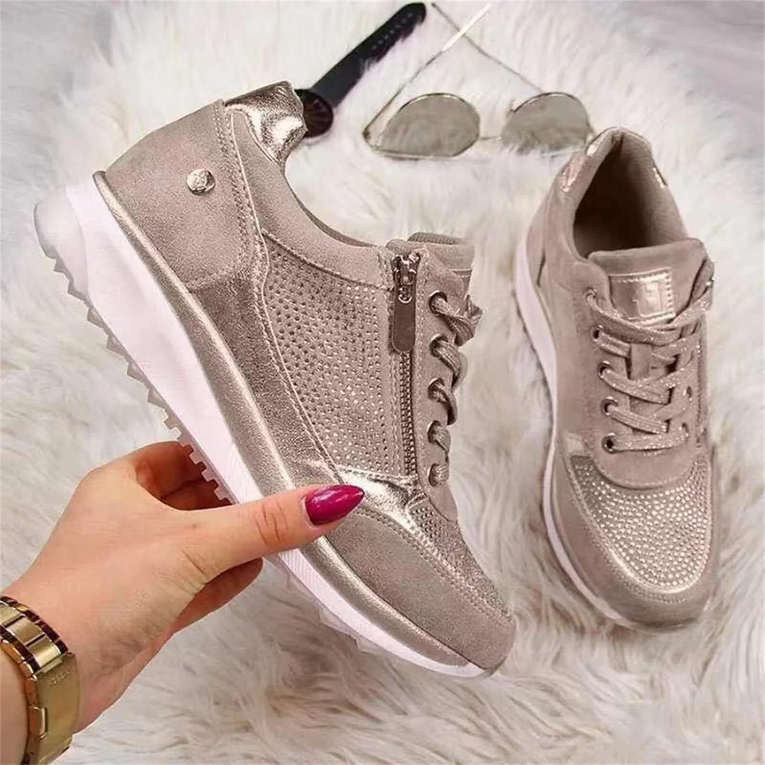 Ladmiple Sneakers For Women Walking Shoes Lace-up Classic Fashion Dressy Casual Summer Slip On Platform Flats Loafers