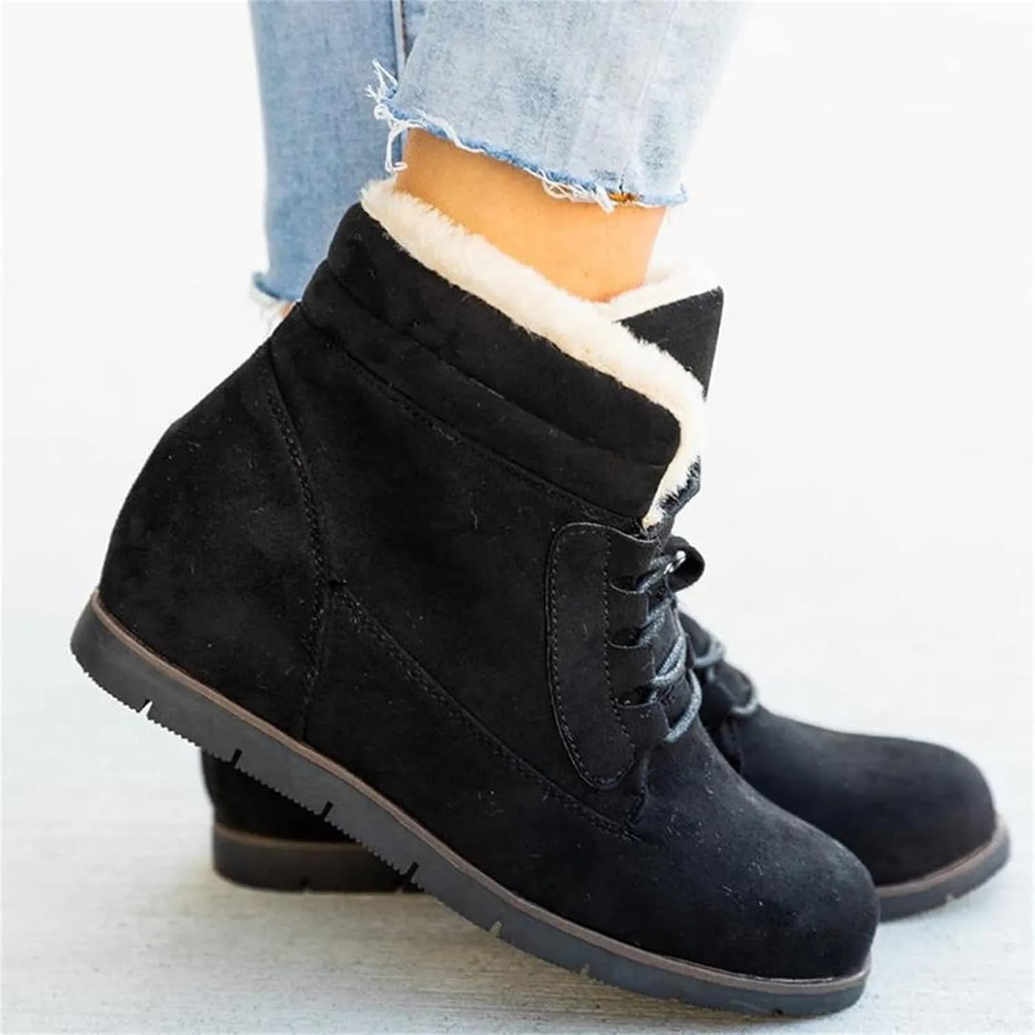 Ladmiple Snow Boots For Women Wide Width High-top Winter Boots Lace Up Warm Comfortable Outdoor Fur Lined Ankle Booties