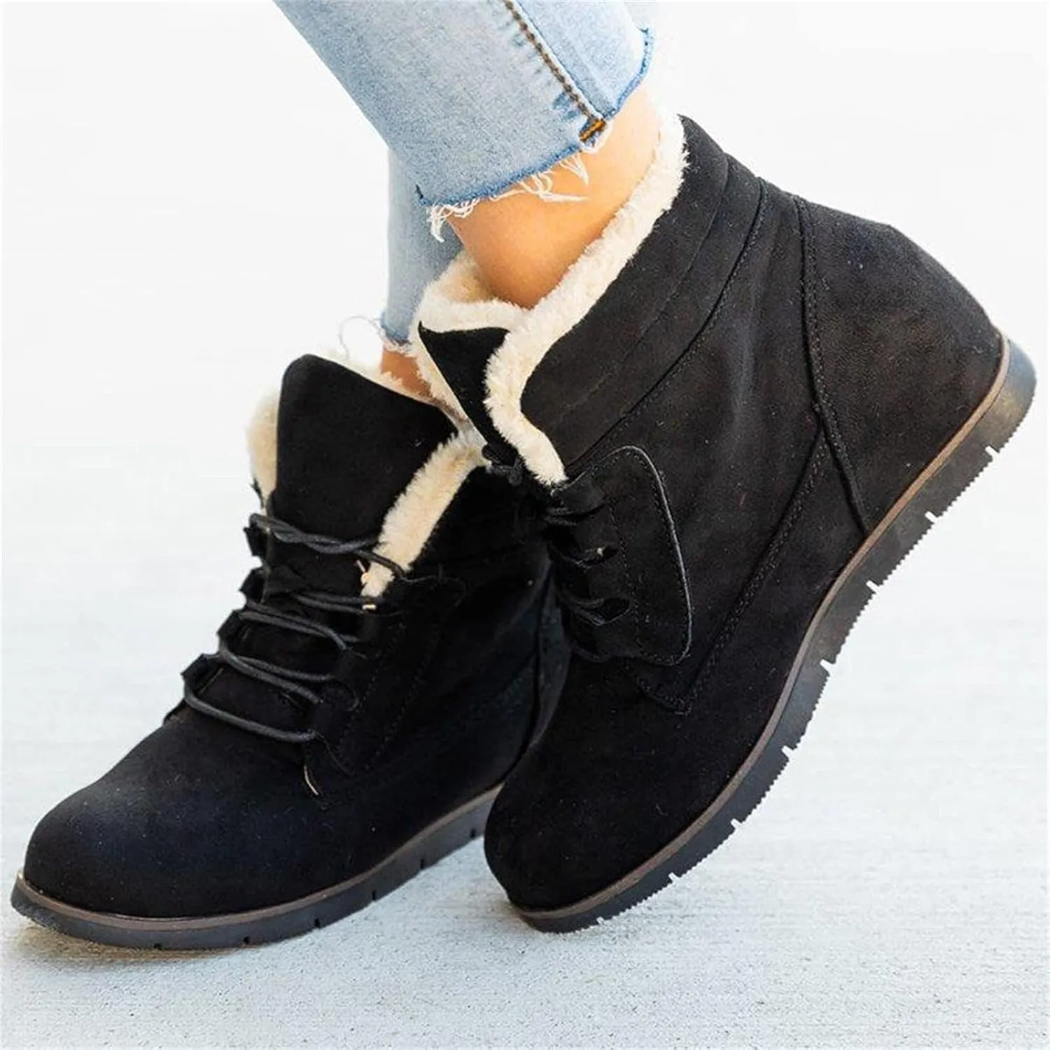 Ladmiple Snow Boots For Women Wide Width High-top Winter Boots Lace Up Warm Comfortable Outdoor Fur Lined Ankle Booties