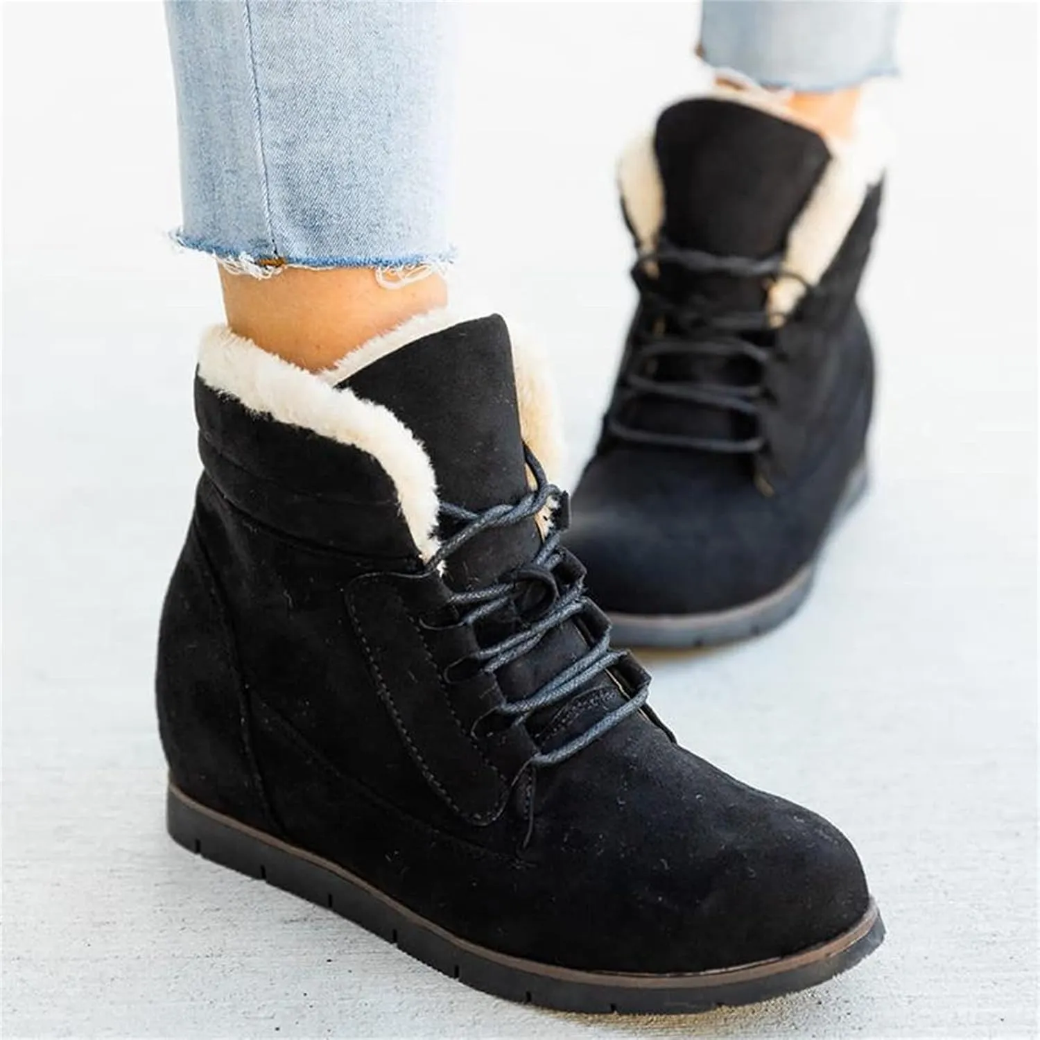 Ladmiple Snow Boots For Women Wide Width High-top Winter Boots Lace Up Warm Comfortable Outdoor Fur Lined Ankle Booties