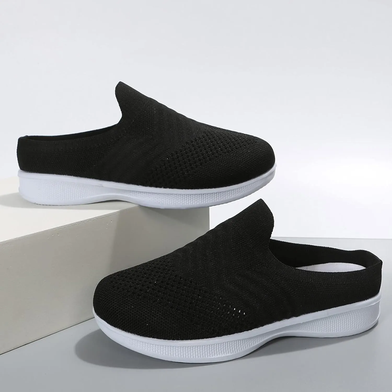 Leisure Women's Slip On Travel Soft Sole Comfortable Shoes Outdoor Mesh Runing Fashion Casual Shoes for Women Winter (Black, 7)