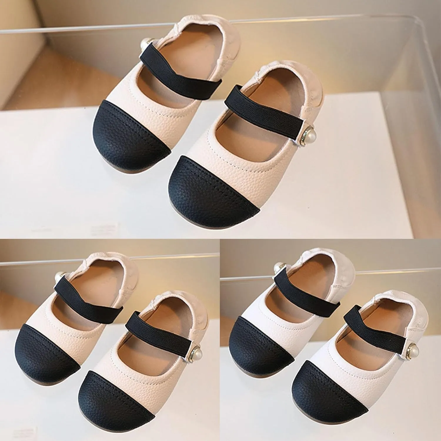 Little Girls Dress Shoes Color Block Mary Jane Ballet Flats Flower Toddler Girl School Party Wedding Shoes