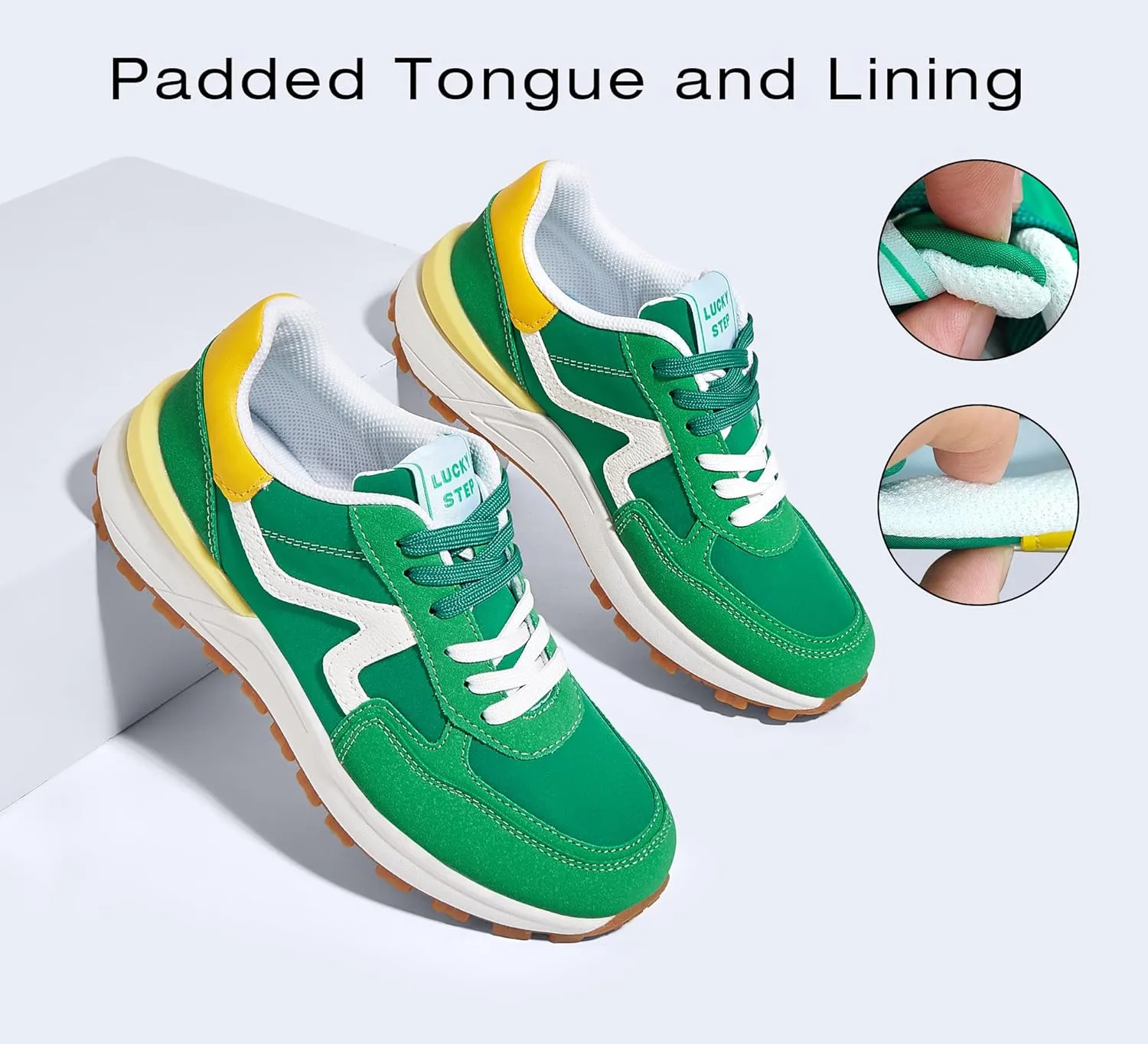 LUCKY STEP Women's Retro Fashion Casual Sneakers Colorblock Platform Classic Trendy Trainning Anti-Slip Tennis Travel Walking Shoes