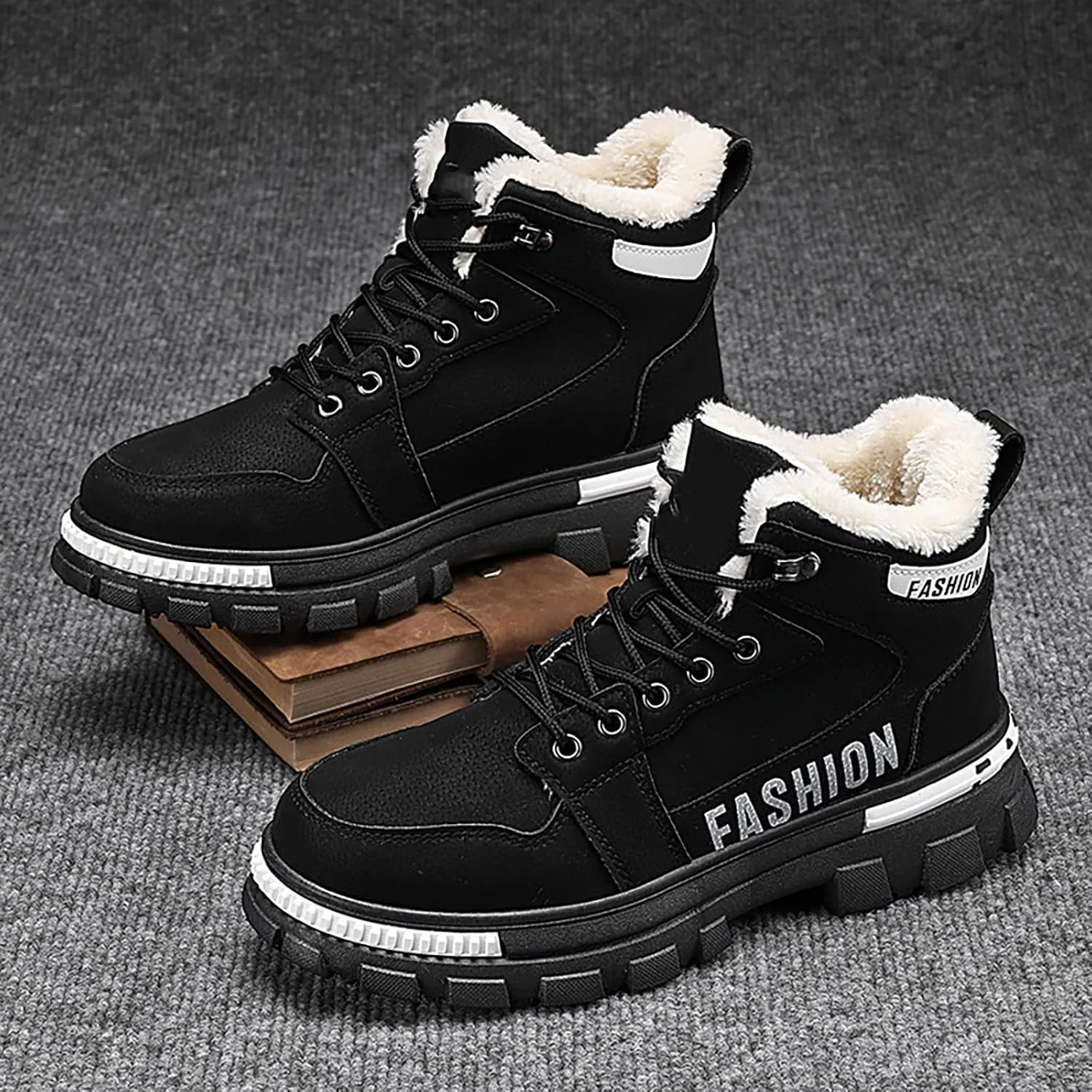 Men Work Boots Steel Toe Hiking Sneakers Shoes with Fur Lined Women Safety Toe Shoes Wide Width Platform Sneakers Indestructible Hike Grounded Footwear