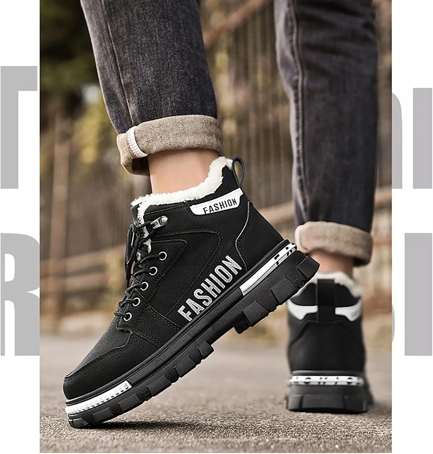 Men Work Boots Steel Toe Hiking Sneakers Shoes with Fur Lined Women Safety Toe Shoes Wide Width Platform Sneakers Indestructible Hike Grounded Footwear