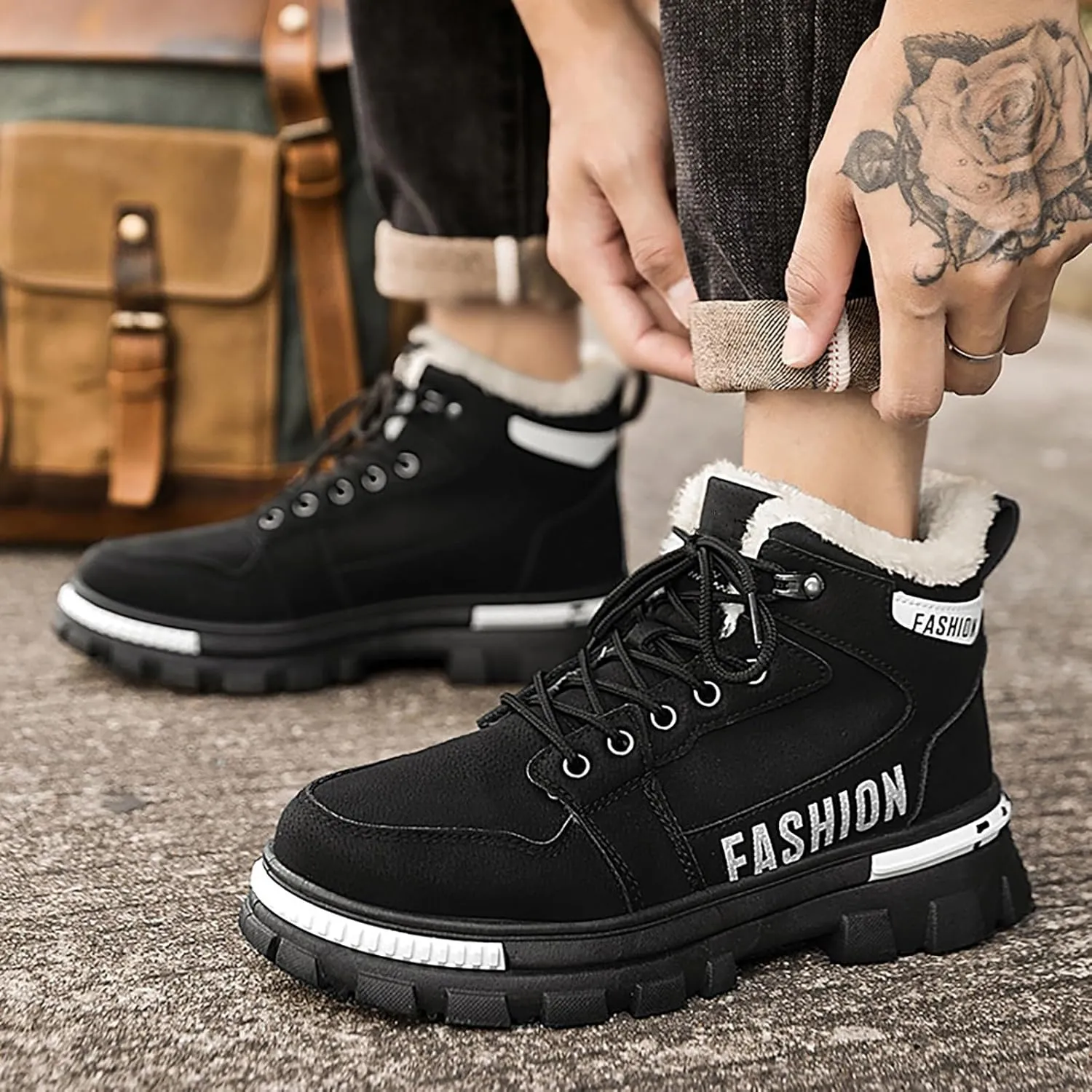 Men Work Boots Steel Toe Hiking Sneakers Shoes with Fur Lined Women Safety Toe Shoes Wide Width Platform Sneakers Indestructible Hike Grounded Footwear