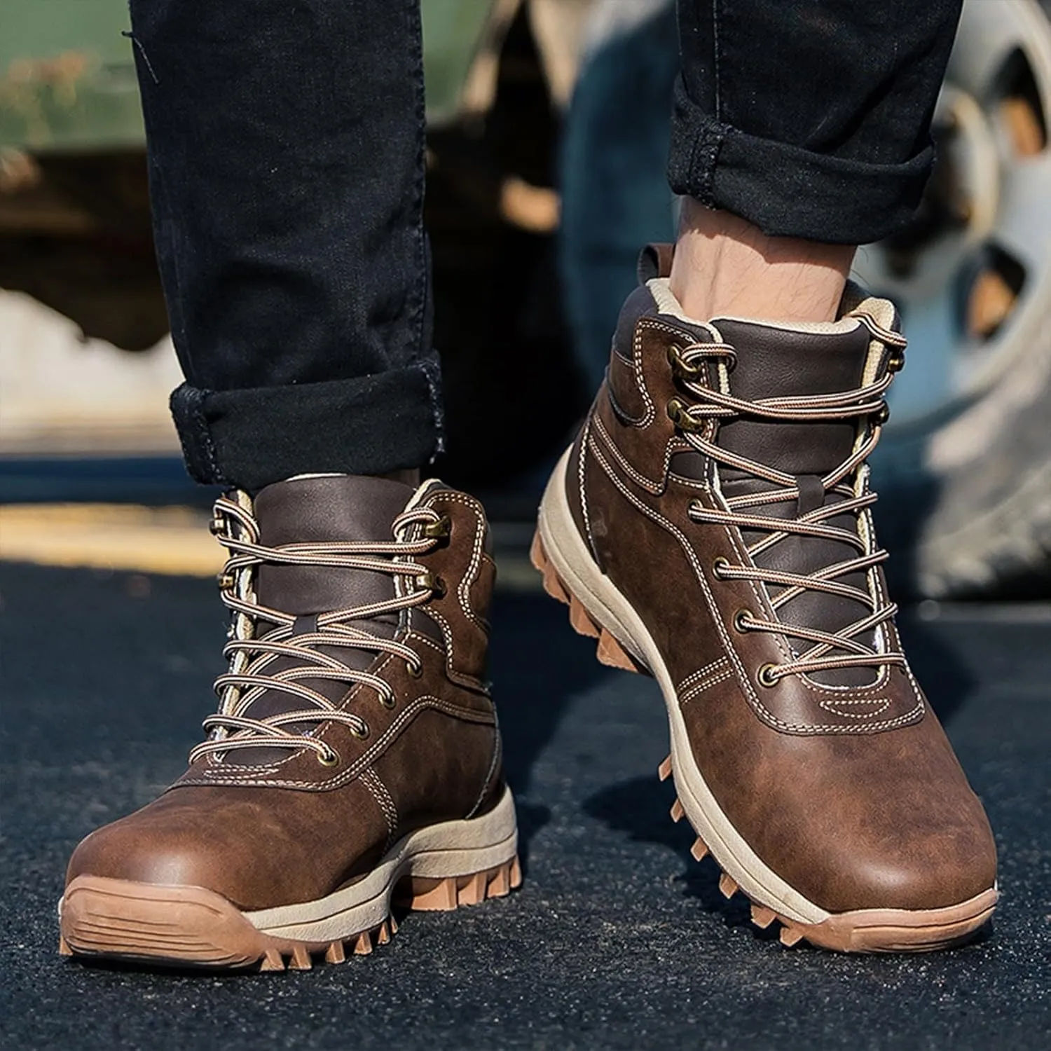 Men Work Boots with Zipper Hiking Sneakers Warm Fur Lined Workout Shoes for Women Comfortable Waterproof Outdoor Work Botas Lightweight Hike Grounded Footwear