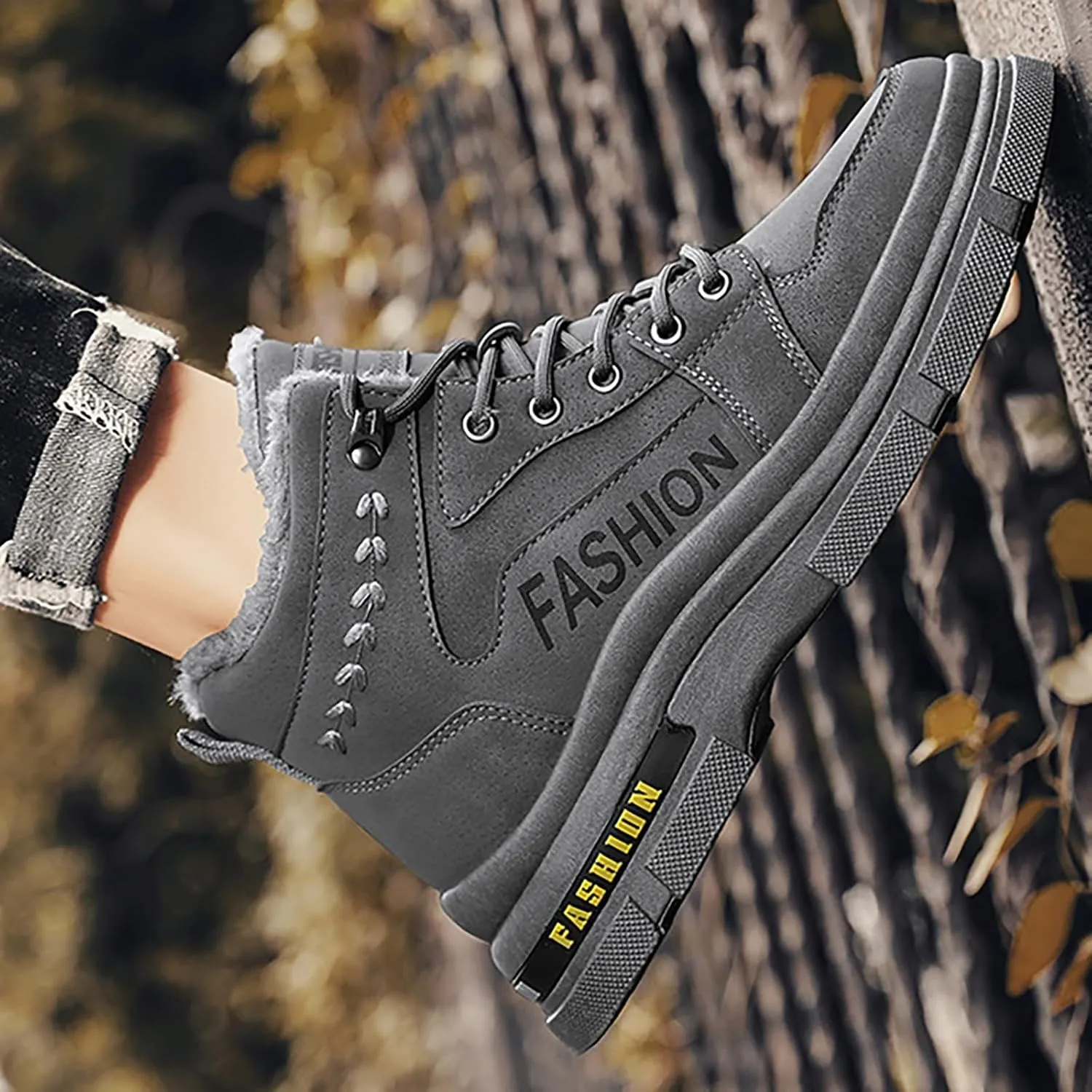 Men Work Boots with Zipper Hiking Sneakers with Warm Fur Lining Workout Shoes for Women Business Casual Platform Sneakers Lightweight Safety Hike Grounded Footwear