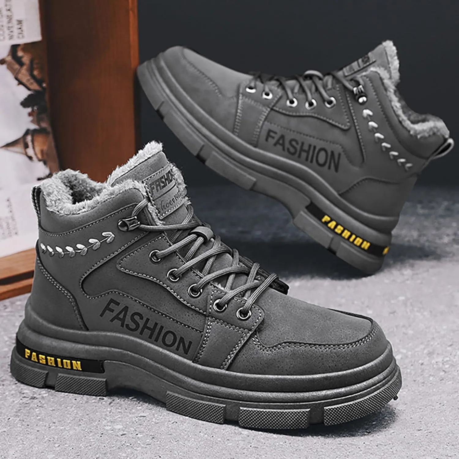 Men Work Boots with Zipper Hiking Sneakers with Warm Fur Lining Workout Shoes for Women Business Casual Platform Sneakers Lightweight Safety Hike Grounded Footwear