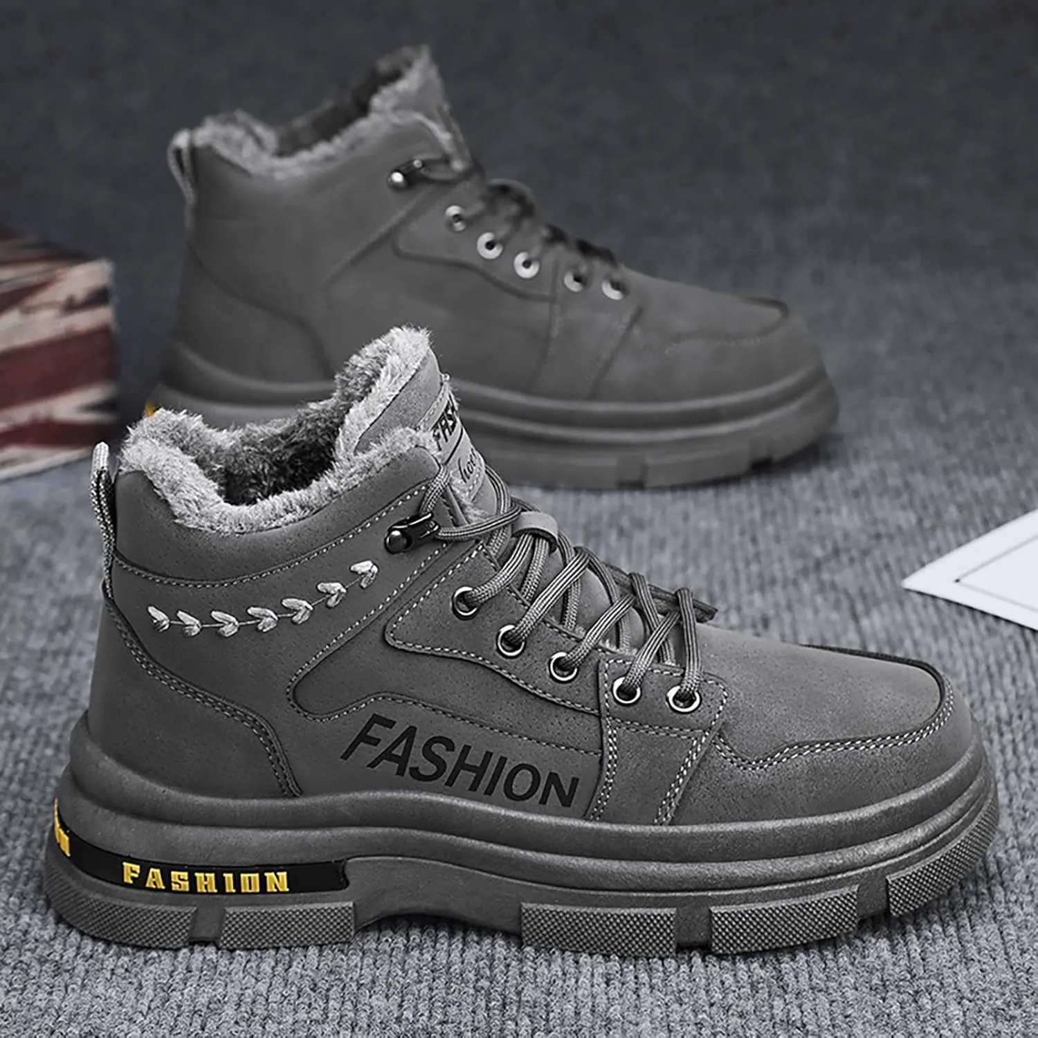 Men Work Boots with Zipper Hiking Sneakers with Warm Fur Lining Workout Shoes for Women Business Casual Platform Sneakers Lightweight Safety Hike Grounded Footwear