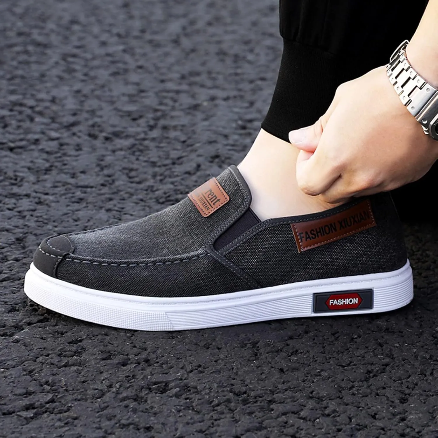 Men's Business Casual Shoes Comfortable Breathable Stretch Canvas Slip on Sneaker Arch Support Plantar Fasciitis