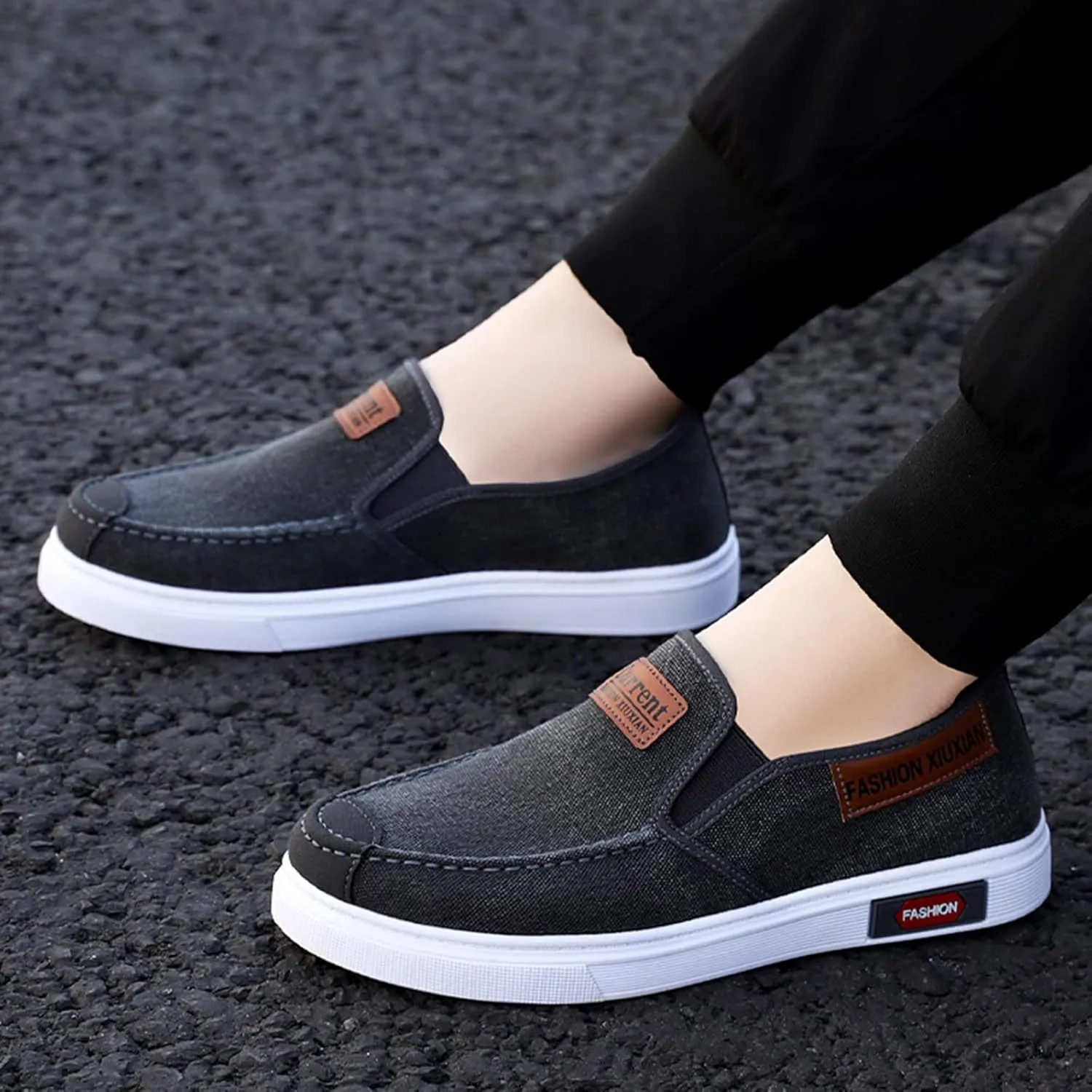 Men's Business Casual Shoes Comfortable Breathable Stretch Canvas Slip on Sneaker Arch Support Plantar Fasciitis