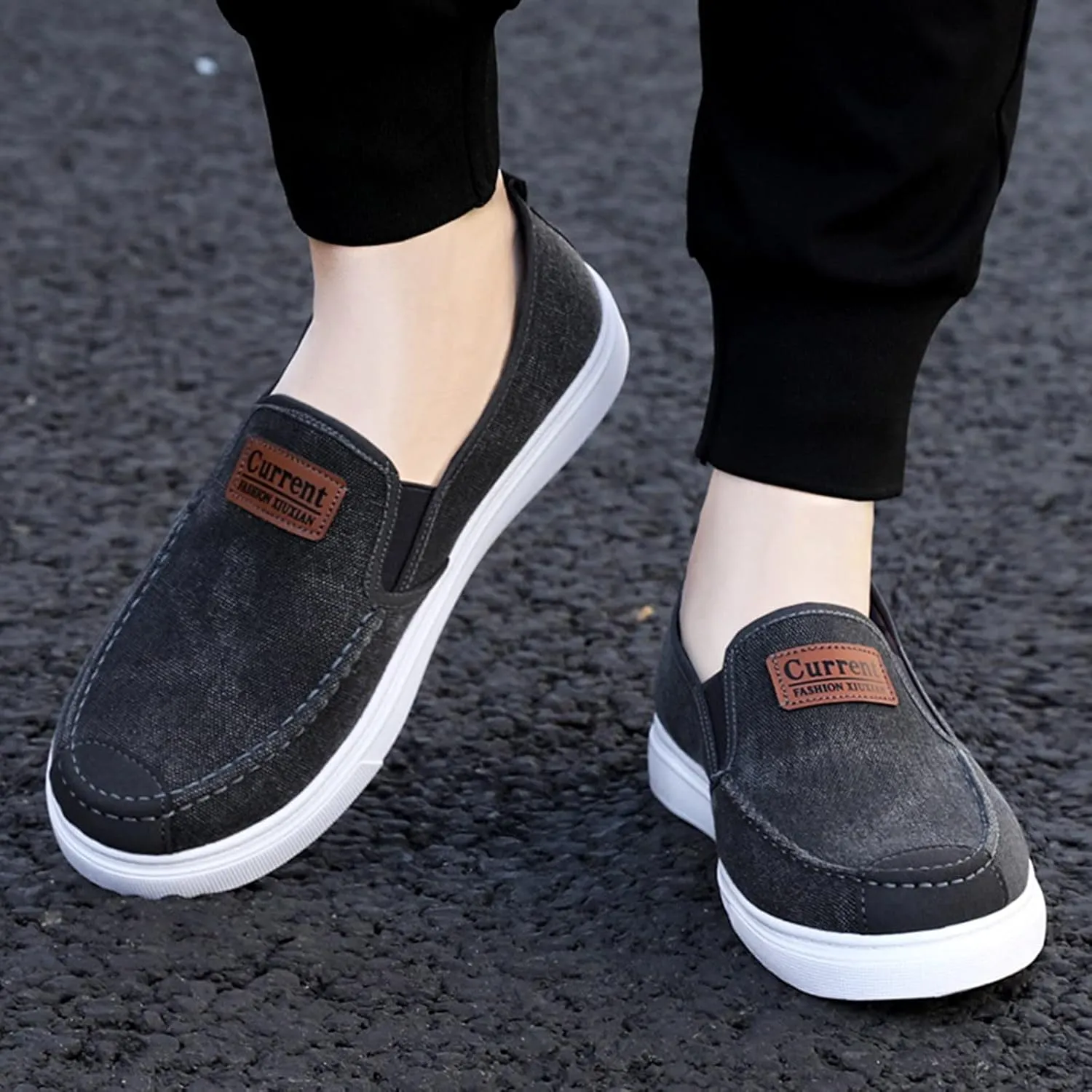 Men's Business Casual Shoes Comfortable Breathable Stretch Canvas Slip on Sneaker Arch Support Plantar Fasciitis