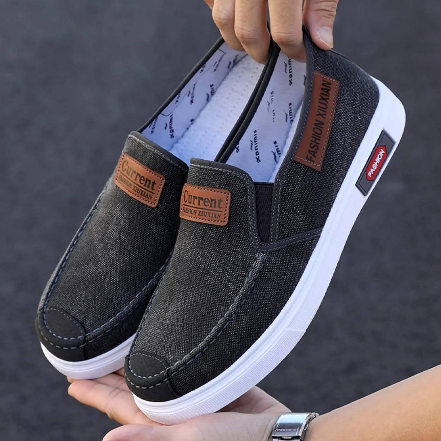 Men's Business Casual Shoes Comfortable Breathable Stretch Canvas Slip on Sneaker Arch Support Plantar Fasciitis