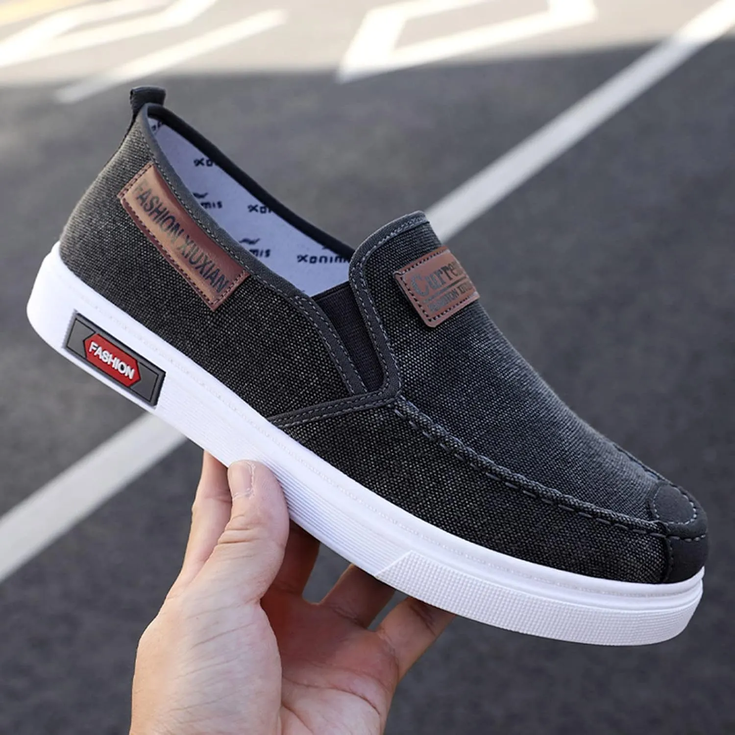 Men's Business Casual Shoes Comfortable Breathable Stretch Canvas Slip on Sneaker Arch Support Plantar Fasciitis