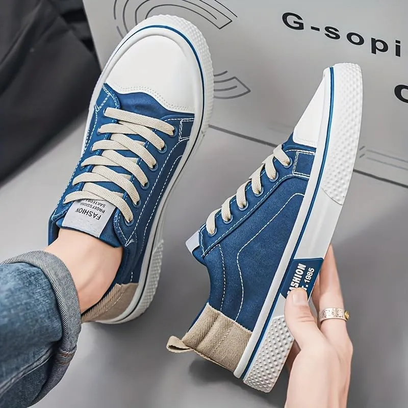 Men's Casual Canvas Sneakers - Classic Street Style Skate Shoes, Low Top, Round Toe, Spring/Autumn