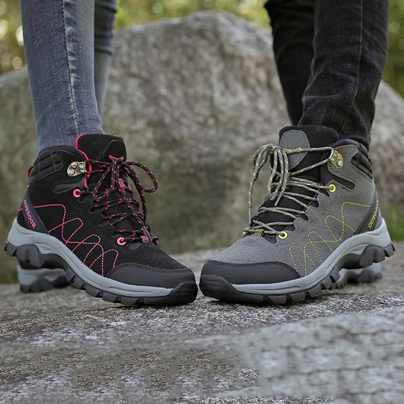 Men's Casual Hiking Boots Outdoor Waterproof Non-Slip Work Boots High Top Trekking Hiking Shoes