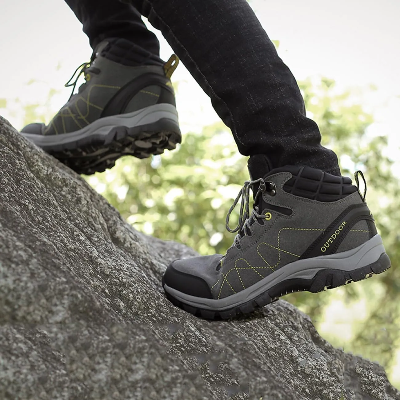 Men's Casual Hiking Boots Outdoor Waterproof Non-Slip Work Boots High Top Trekking Hiking Shoes