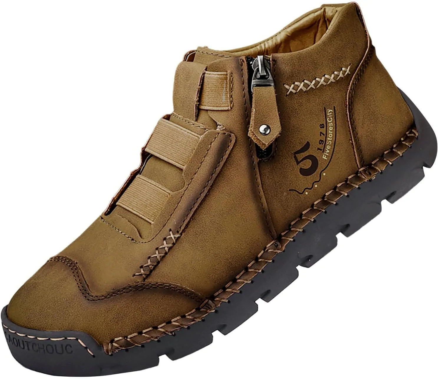Men's Casual Shoe Men's British Large Casual Leather Handcrafted Foreign Trade Zipper Sports Shoes Yellow