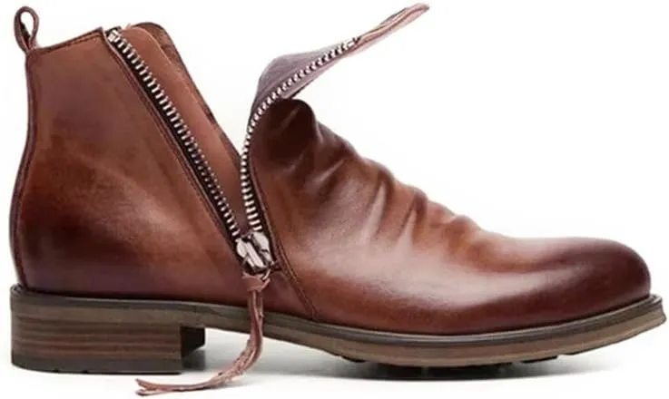 Mens Chelsea Boots Breathable Leather Lightweight Zippered Dress Boots Cowboy Boots Chukka Ankle Boots