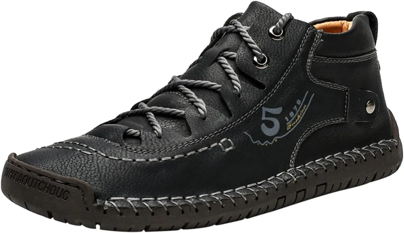 Mens Chukka Boots Casual Leather Shoes Lace up Slip on Lightweight Loafers Mid Top Walking Driving Shoe