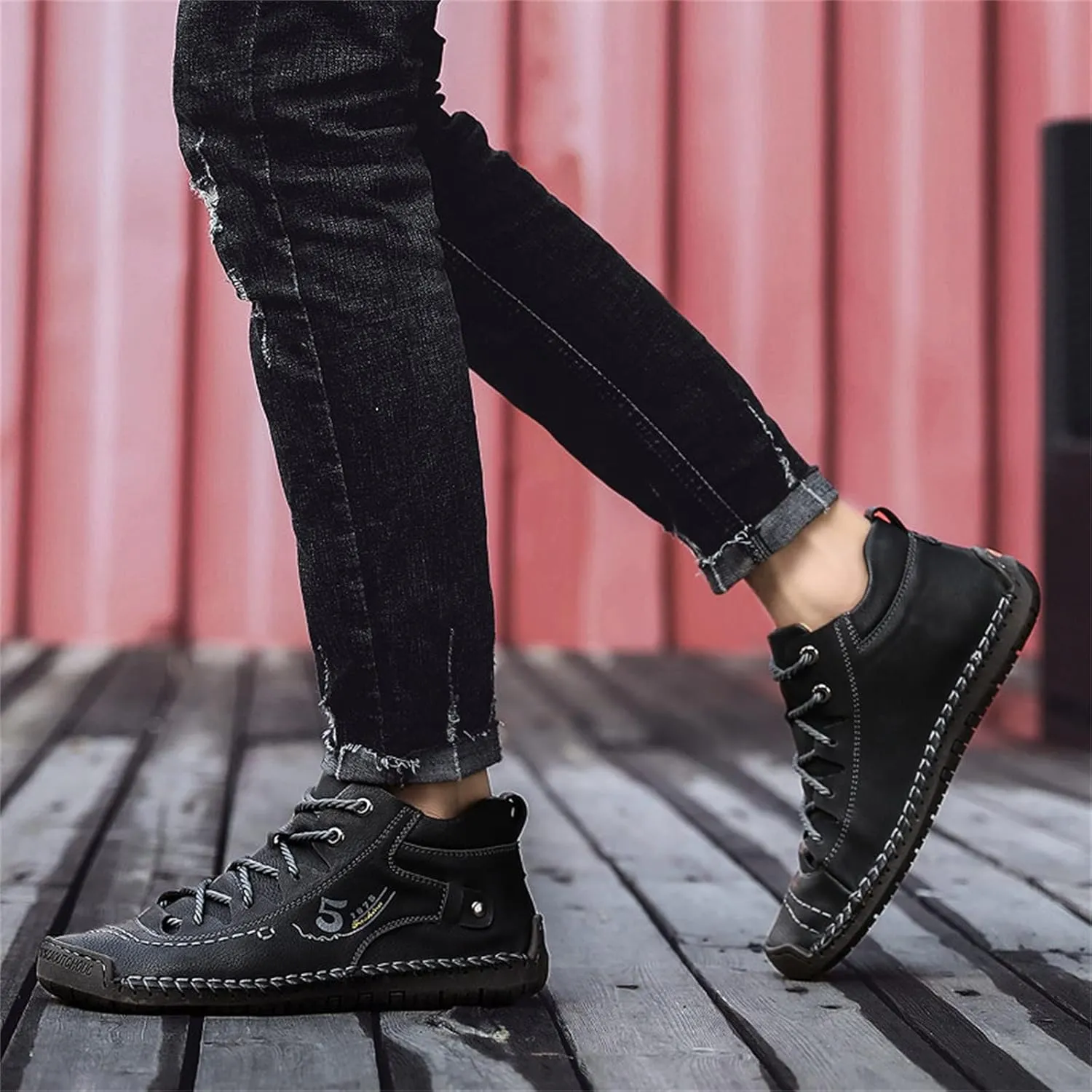 Mens Chukka Boots Casual Leather Shoes Lace up Slip on Lightweight Loafers Mid Top Walking Driving Shoe