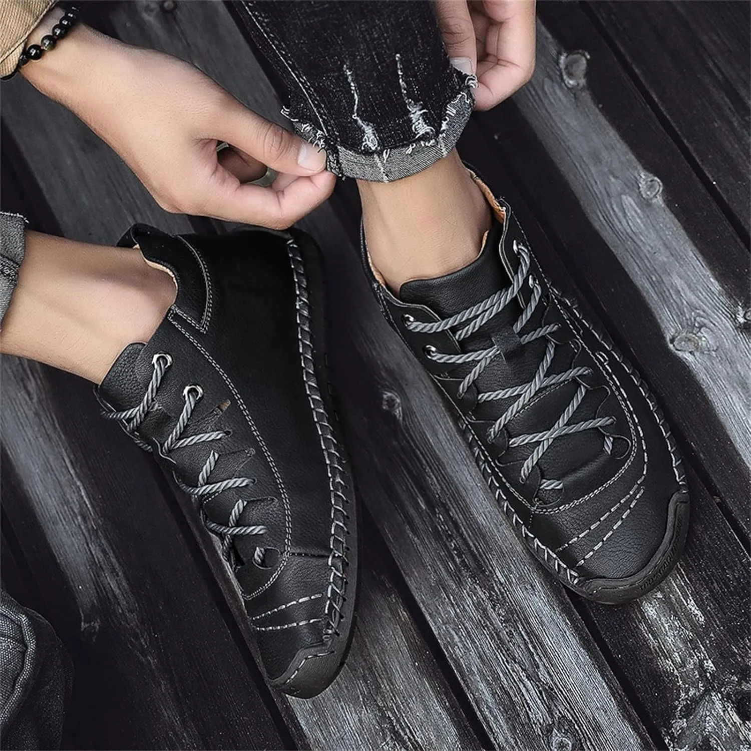 Mens Chukka Boots Casual Leather Shoes Lace up Slip on Lightweight Loafers Mid Top Walking Driving Shoe