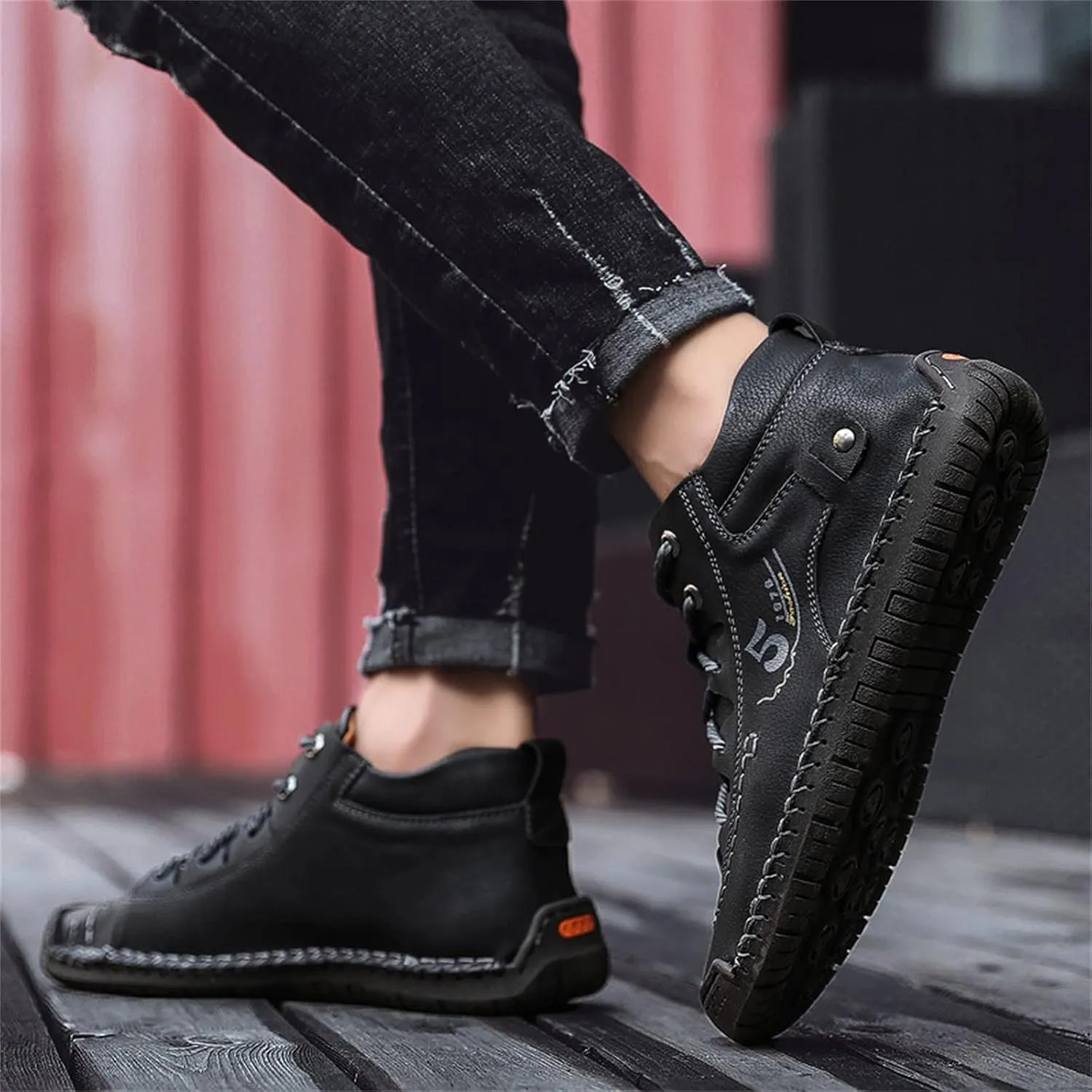 Mens Chukka Boots Casual Leather Shoes Lace up Slip on Lightweight Loafers Mid Top Walking Driving Shoe