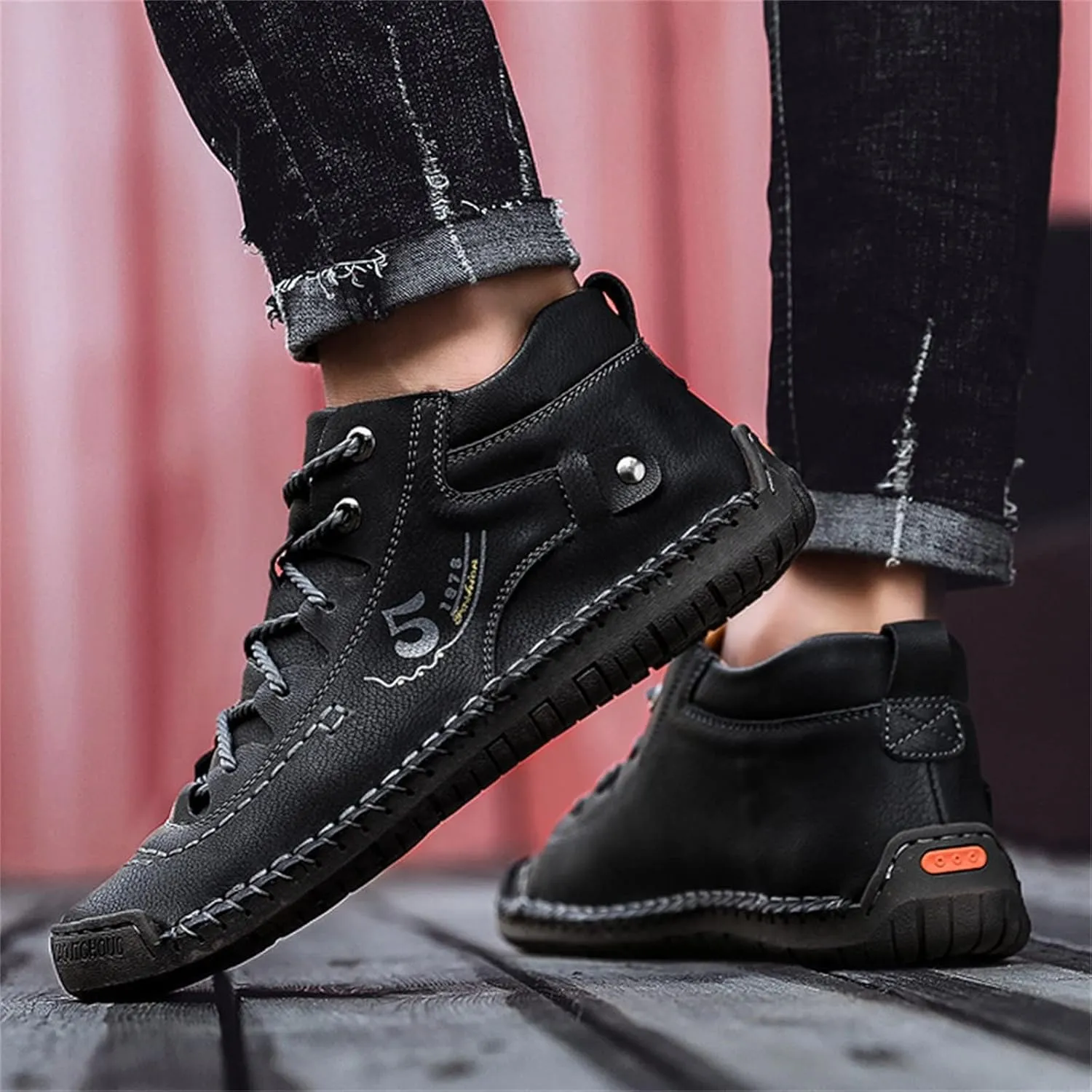 Mens Chukka Boots Casual Leather Shoes Lace up Slip on Lightweight Loafers Mid Top Walking Driving Shoe