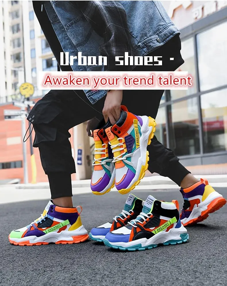 Men's Color Block Fashion Sneakers Walking Casual Athletic Shoes Chunky Platform Sneakers
