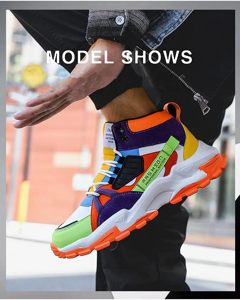 Men's Color Block Fashion Sneakers Walking Casual Athletic Shoes Chunky Platform Sneakers