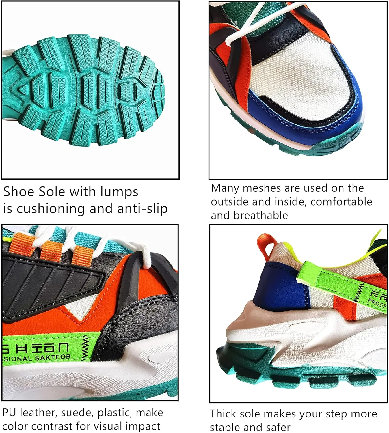 Men's Color Block Fashion Sneakers Walking Casual Athletic Shoes Chunky Platform Sneakers