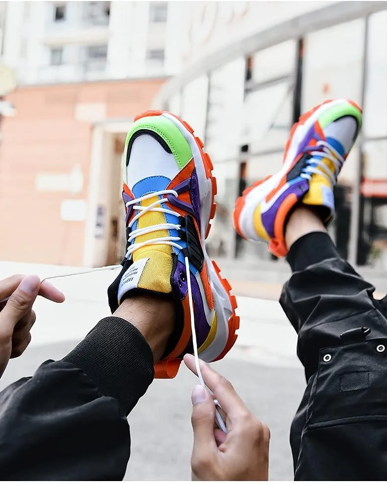 Men's Color Block Fashion Sneakers Walking Casual Athletic Shoes Chunky Platform Sneakers