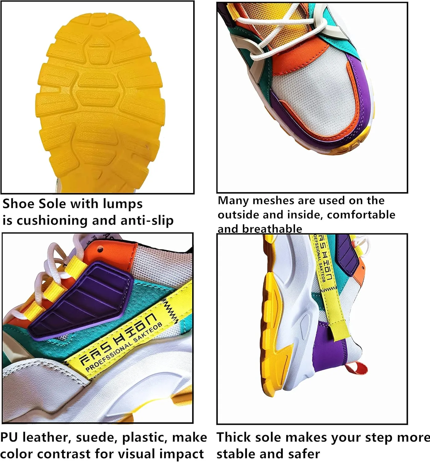 Men's Color Block Fashion Sneakers Walking Casual Athletic Shoes Chunky Platform Sneakers