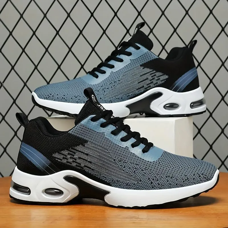 Men's Fashion Color Block Breathable Lace-Up Road Running Shoes, Comfortable Non-Slip Wear-Resistant Sports Sneakers, All-Season Casual