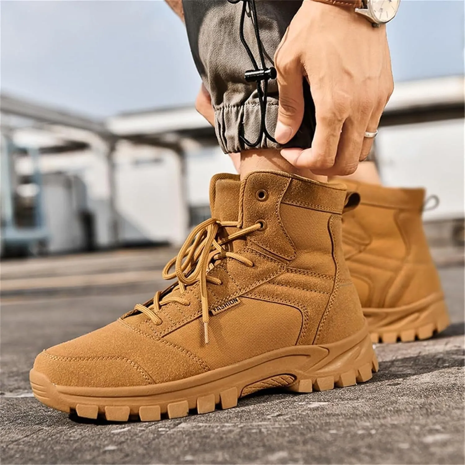 Men's Fashion Lace-Up Breathable Military Boots Ankle Boots High Top Casual Work Outdoor Hiking Shoes Lightweight Shoes Trekking Boots for Men